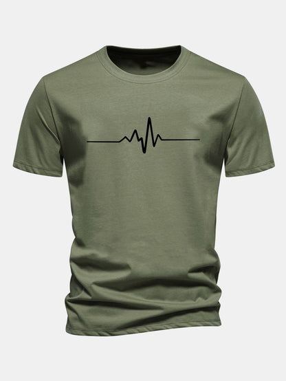 Regular Fit Heartbeat Flatline Print Cotton T-Shirt