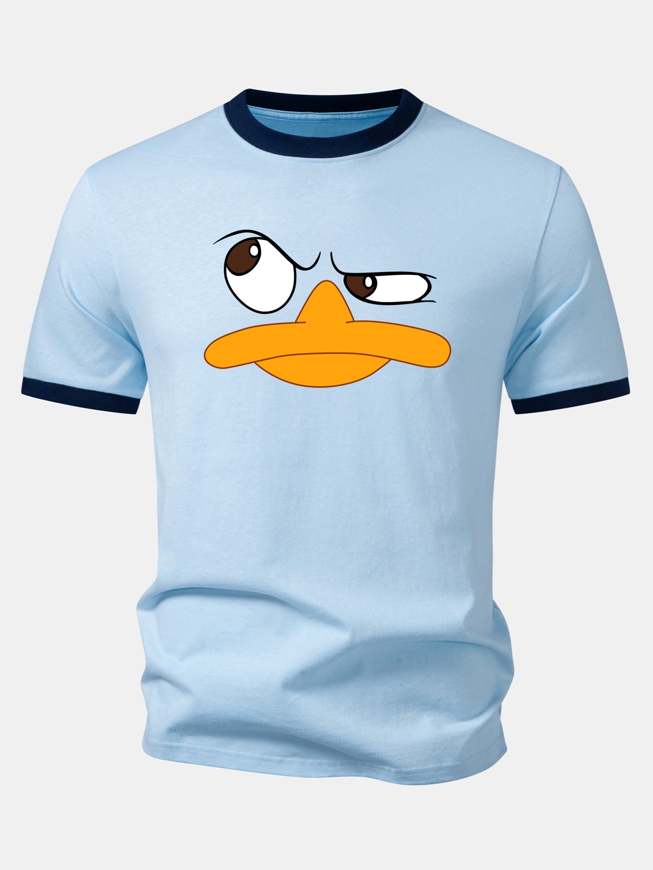 Emoji Duck Print Contrast Ringer T-Shirt