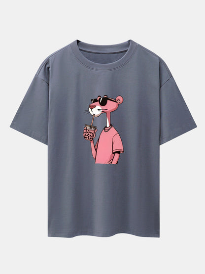Pink Panther Print Drop Shoulder Oversize T-Shirt