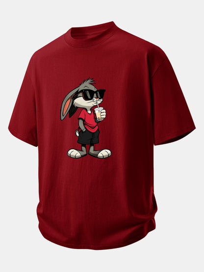Relax Fit Cartoon Rabbit Print Cotton T-Shirt