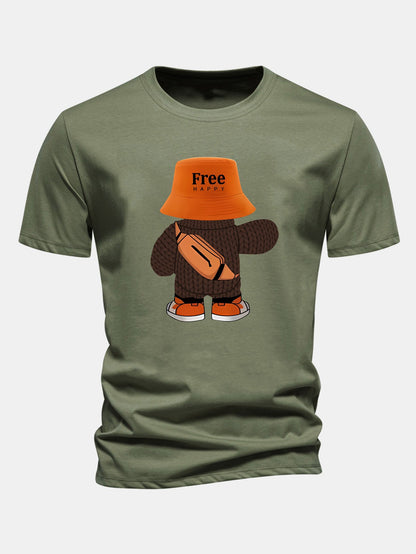 Regular Fit Yarn Bear Print Cotton T-Shirt