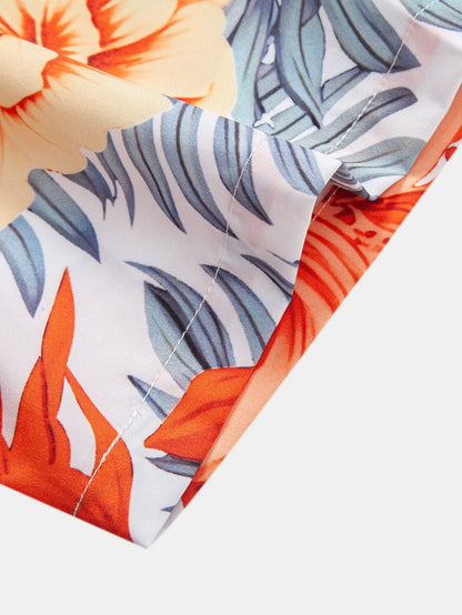 Tropical Flowers Print Button Up Shirt