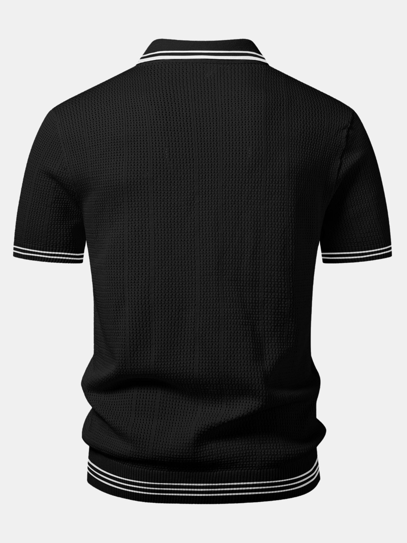 Contrast Johnny Collar Open Knit Polo