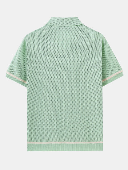 Contrast Trim Open Knit Shirt