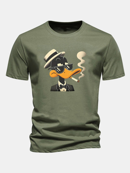 Regular Fit Dapper Duck Print Cotton T-Shirt