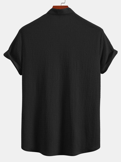 Muscle Fit Crinkled Textured Stand Collar Shirt