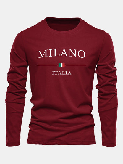 Long Sleeve Milano Print Cotton T-Shirt