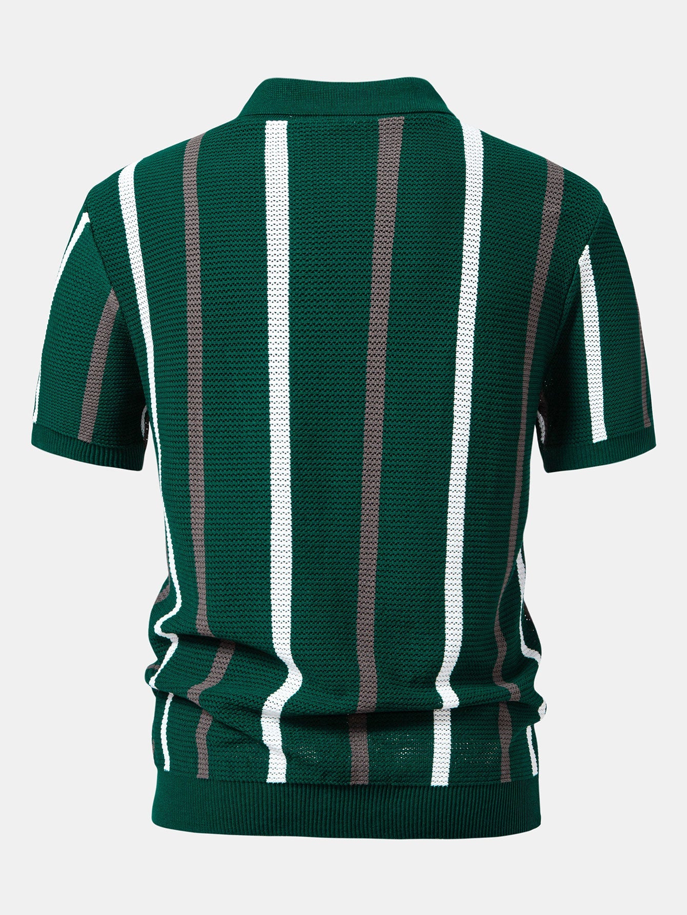 Striped Knit Zip Up Polo Shirt