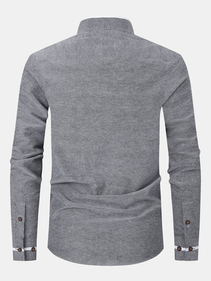 Long Sleeve Contrast Stand Collar Oxford Shirt