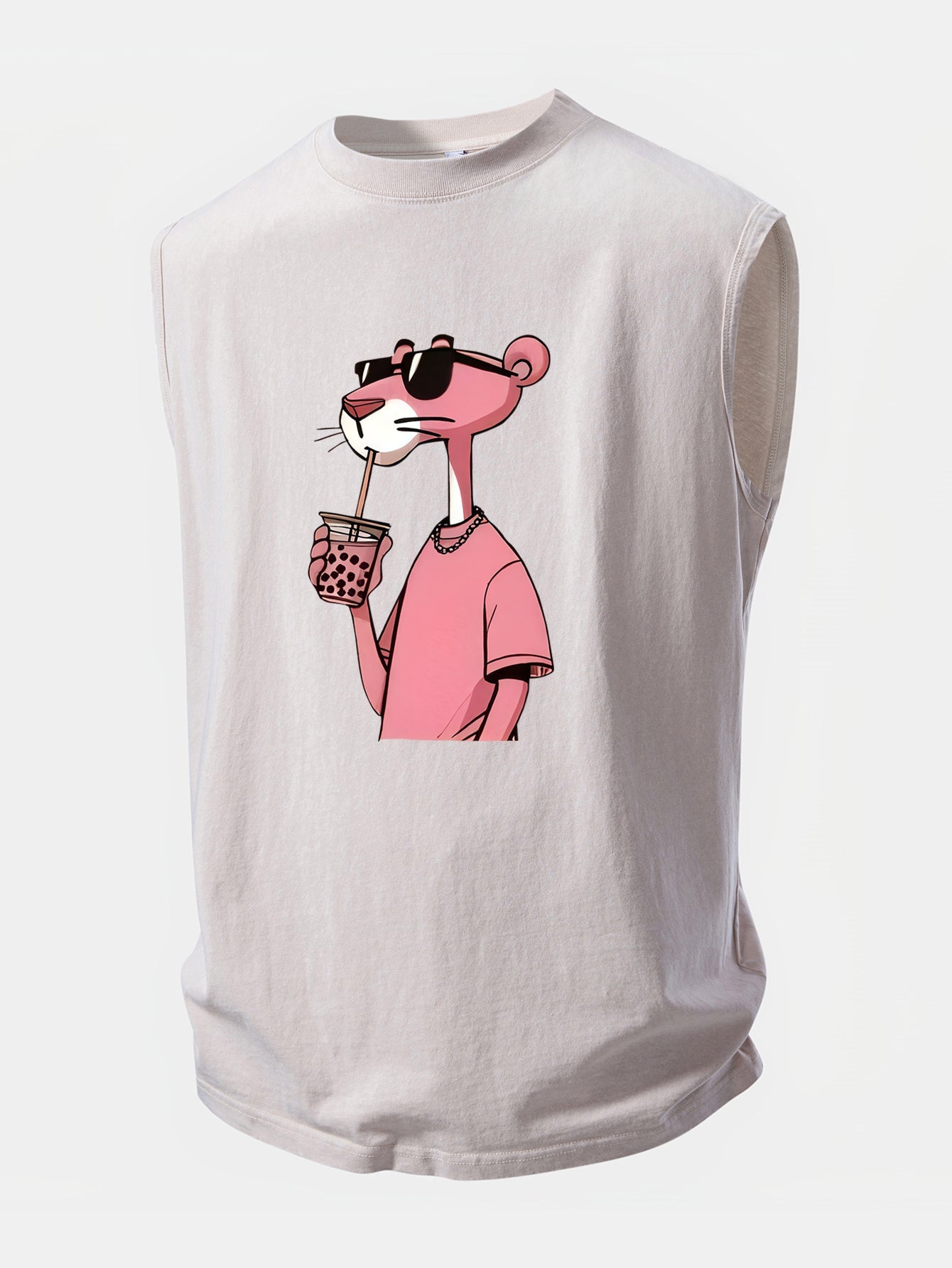 Pink Panther Print Washed Distressed Tank Top
