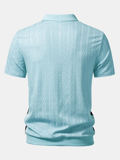 Two Tone Twisted Jacquard Zipper Knit Polo