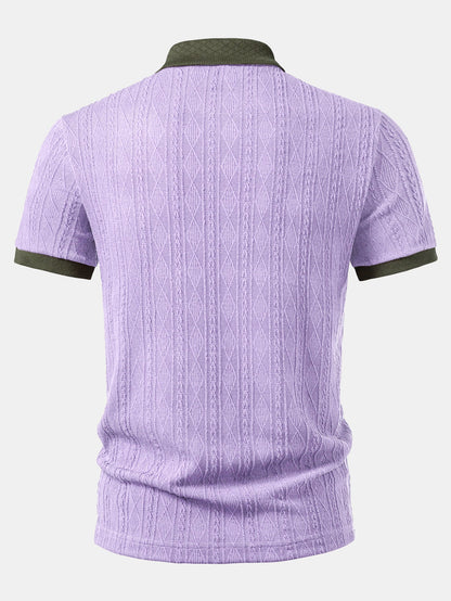 Contrast Collar Geometric Jacquard Knit Polo