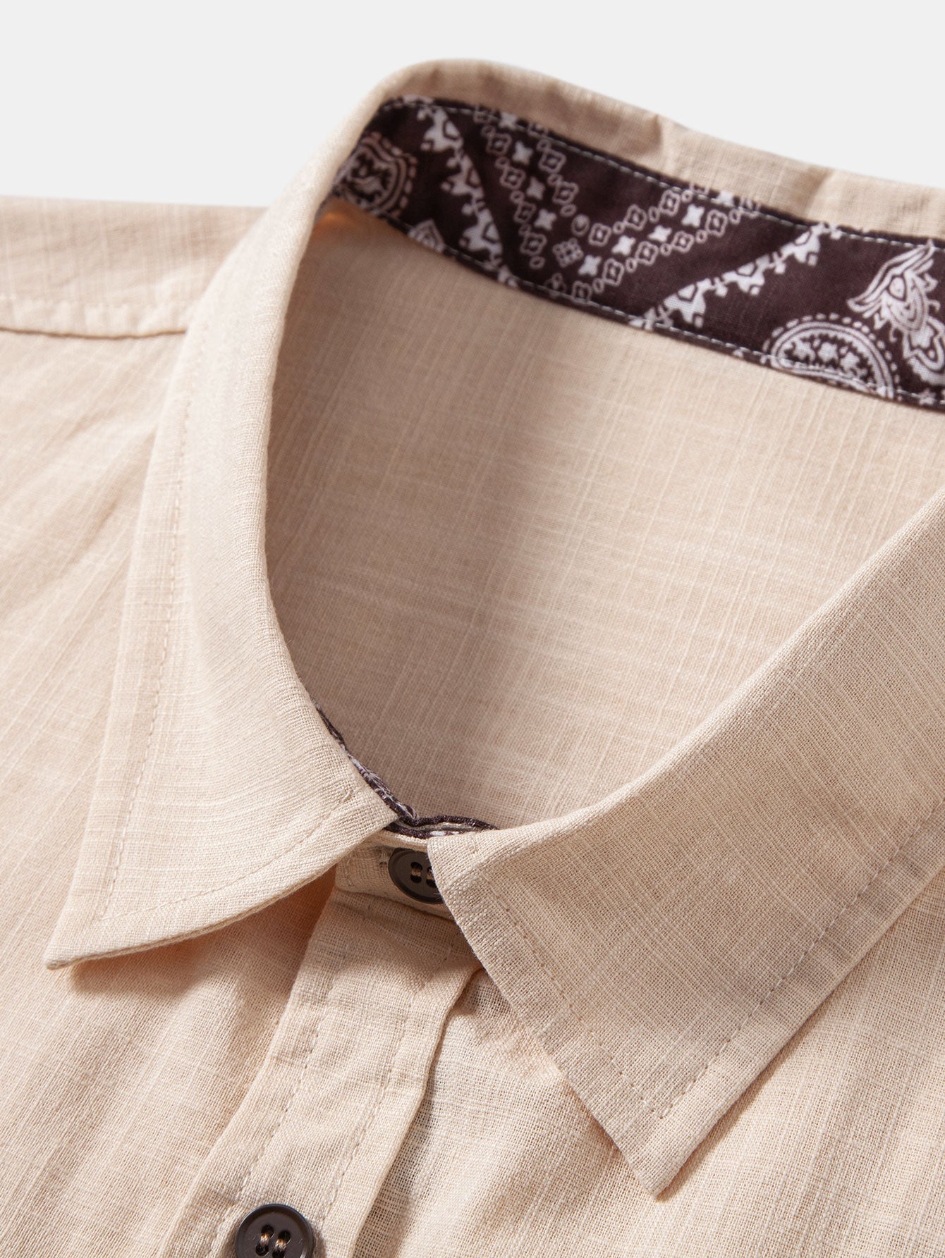 Contrast Paisley Print Linen Look Shirt