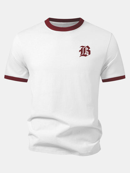 Gothic Letter Print Contrast Ringer T-Shirt