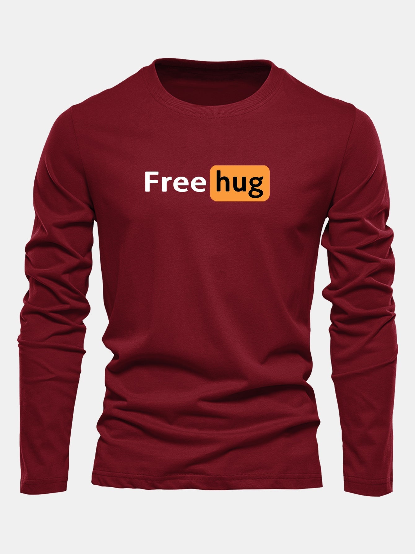 Long Sleeve Free Hug Print Cotton T-Shirt