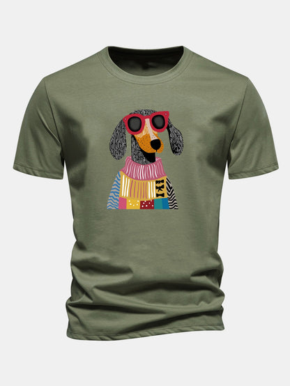 Regular Fit Sweater Dog Print Cotton T-Shirt