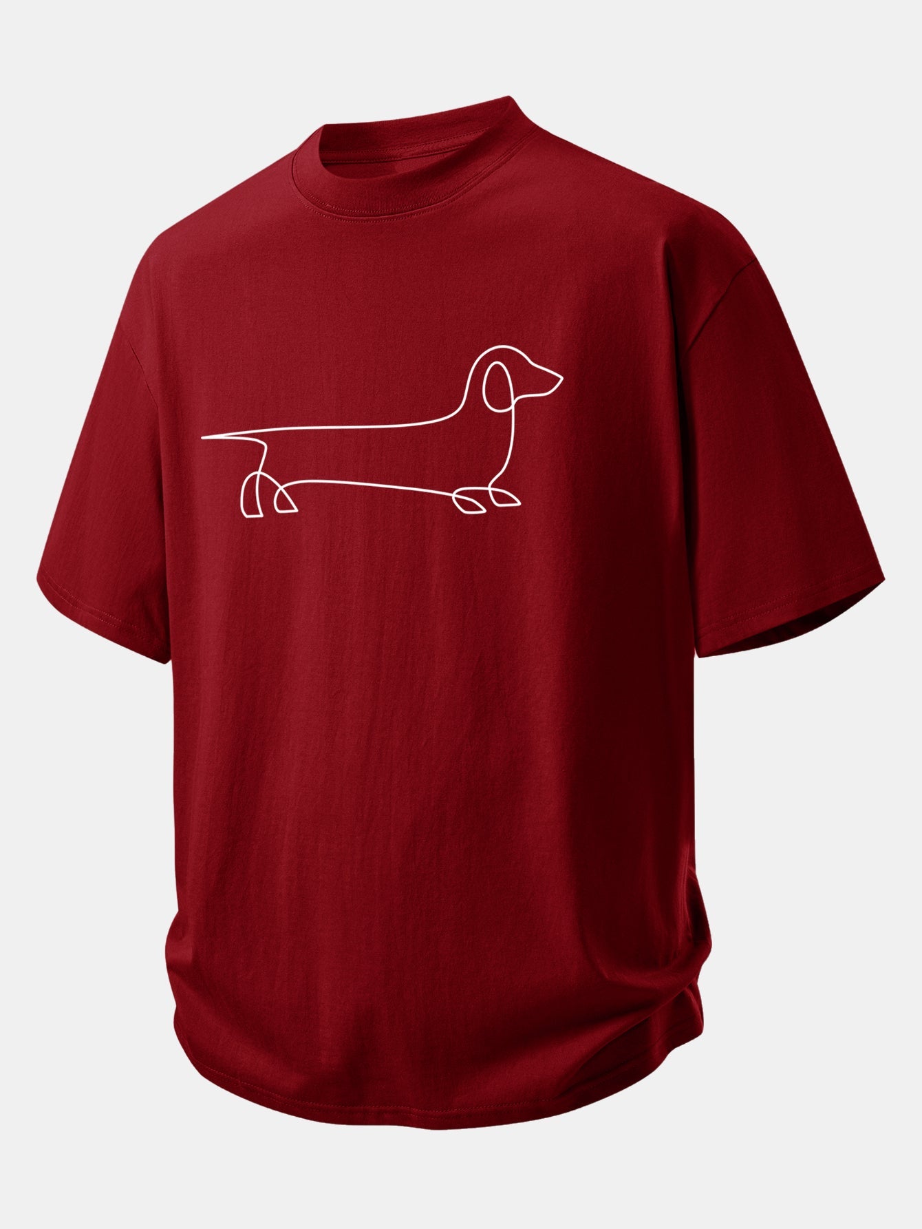 Relax Fit Line Dachshund Print Cotton T-Shirt