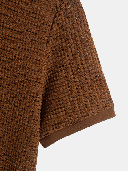 Waffle Textured Ribbed Hem Henley Shirt