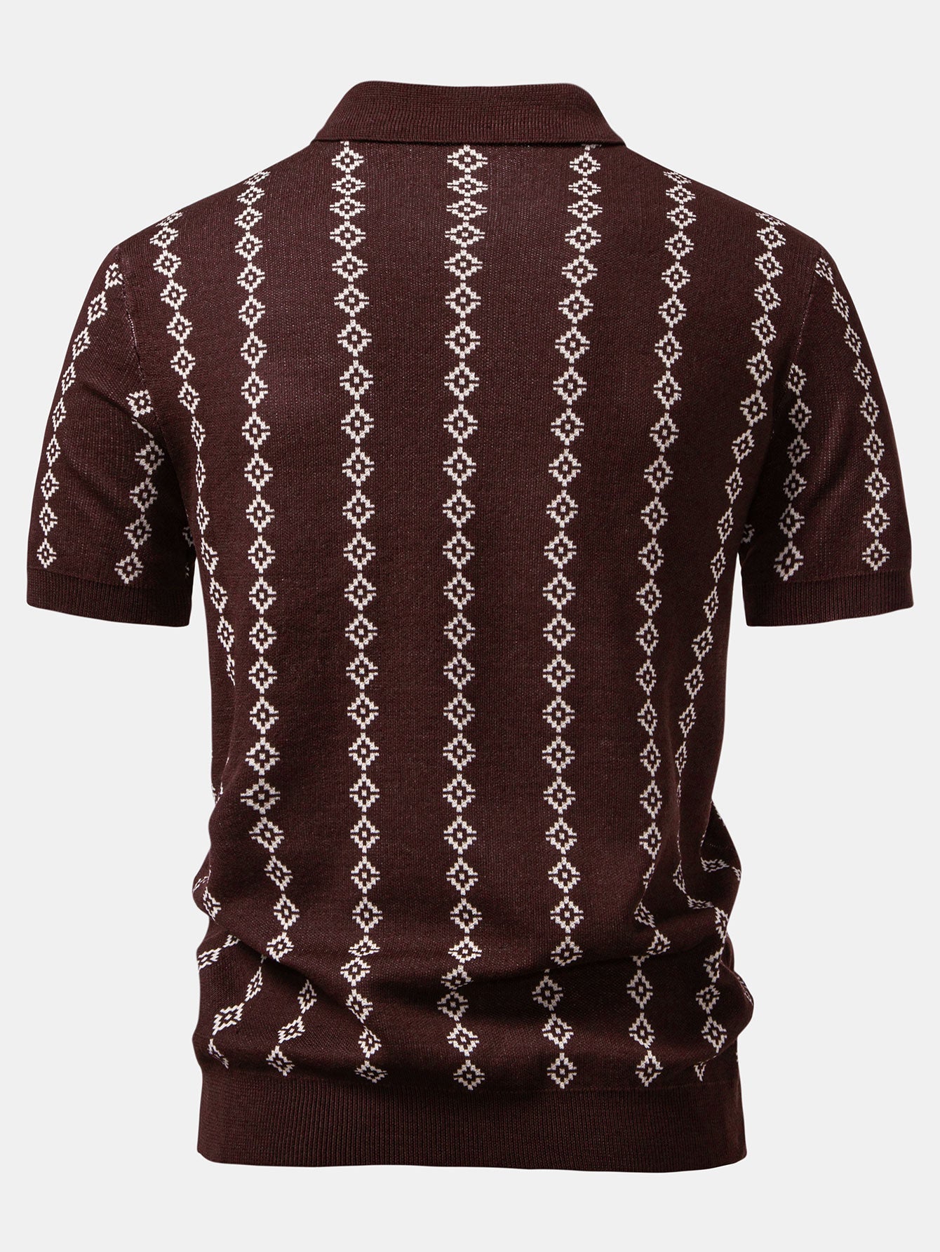 Geometric Knit V Neck Polo Shirt