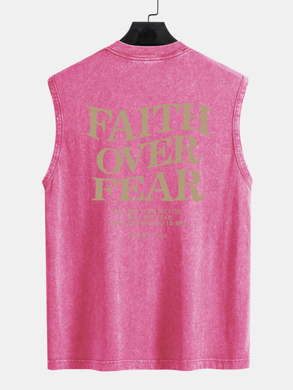 Faith Over Fear Back Print Washed Distressed Tank Top