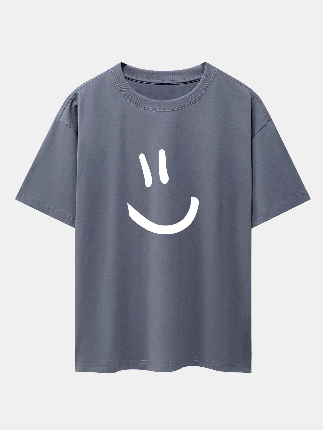 Smiley Face Print Drop Shoulder Oversize T-Shirt