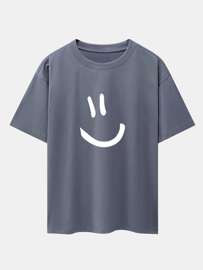 Smiley Face Print Drop Shoulder Oversize T-Shirt