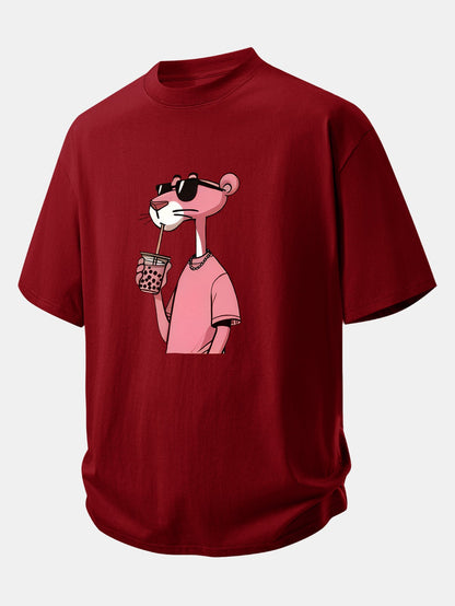 Relax Fit Pink Panther Print Cotton T-Shirt