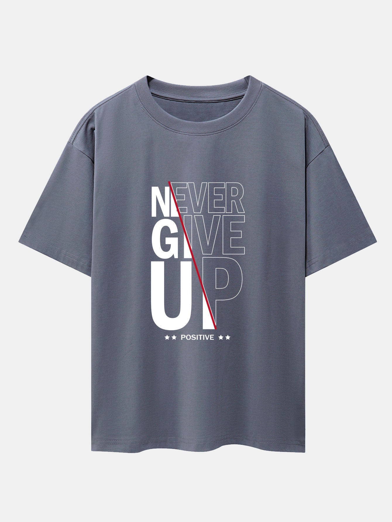 Never Give Up Print Drop Shoulder Oversize T-Shirt