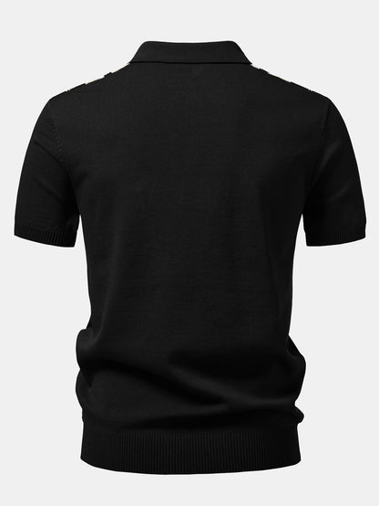 Contrast Striped Geometric zipper Knit Polo