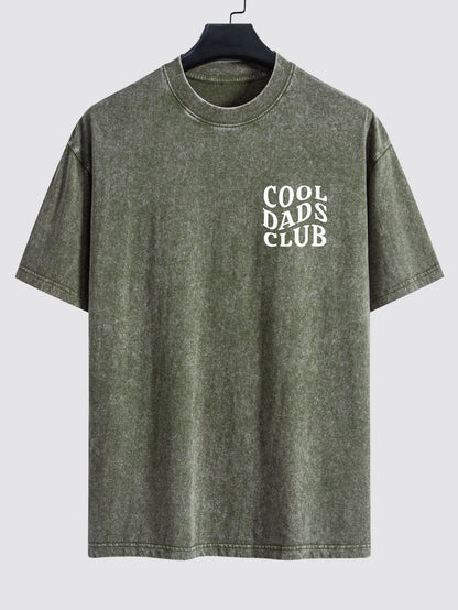 Cool Dads Club Print Washed Distressed Drop Shoulder T-Shirt