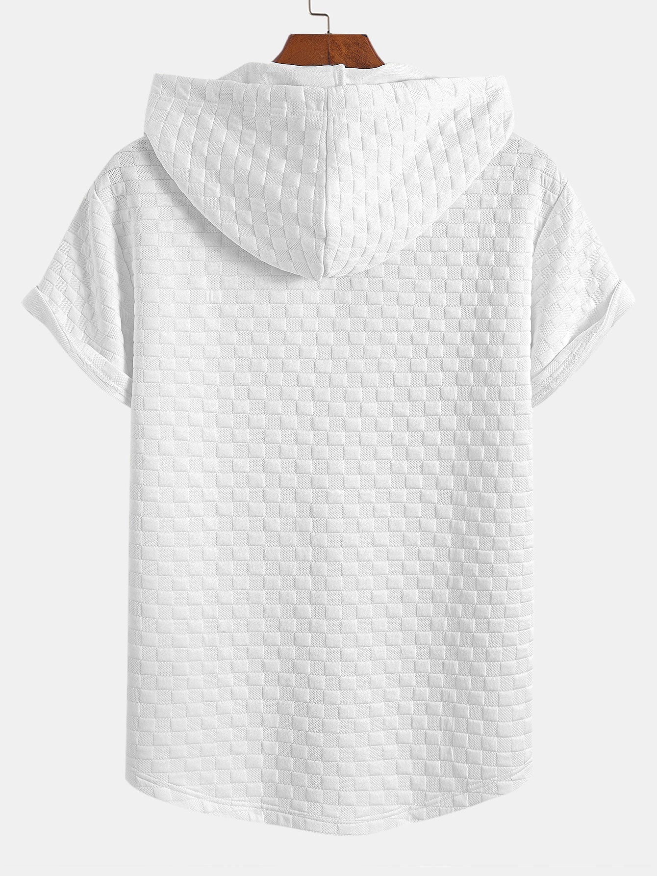 Checkerboard Jacquard  Arc Hem Hooded T-Shirt