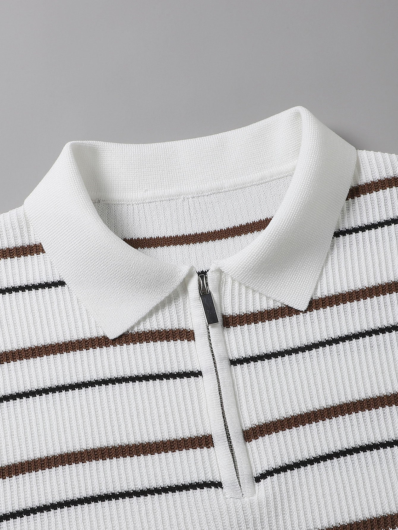 Stripe Waffle Zipper Knit Polo