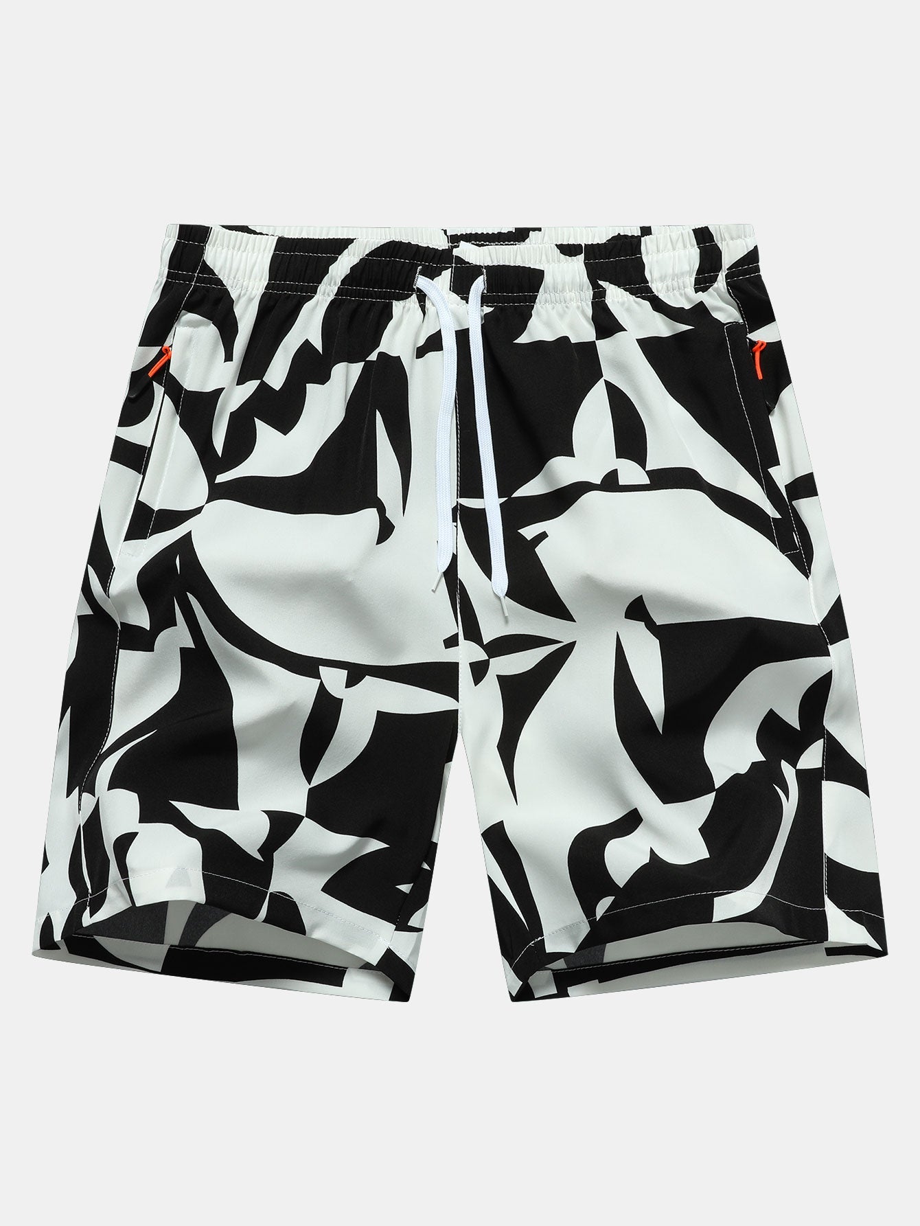 Color Block Print Zipper Pocket Shorts
