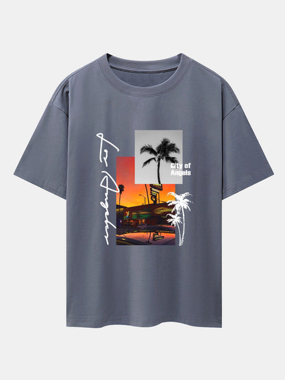 Los Angeles Scenery Print Drop Shoulder Oversize T-Shirt