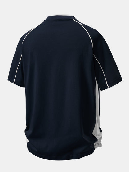 Contrast Piping V-Neck Raglan Sleeve T-Shirt