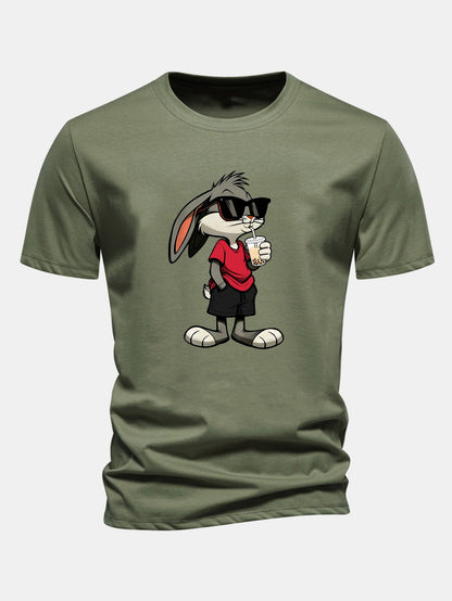Regular Fit Cartoon Rabbit Print Cotton T-Shirt