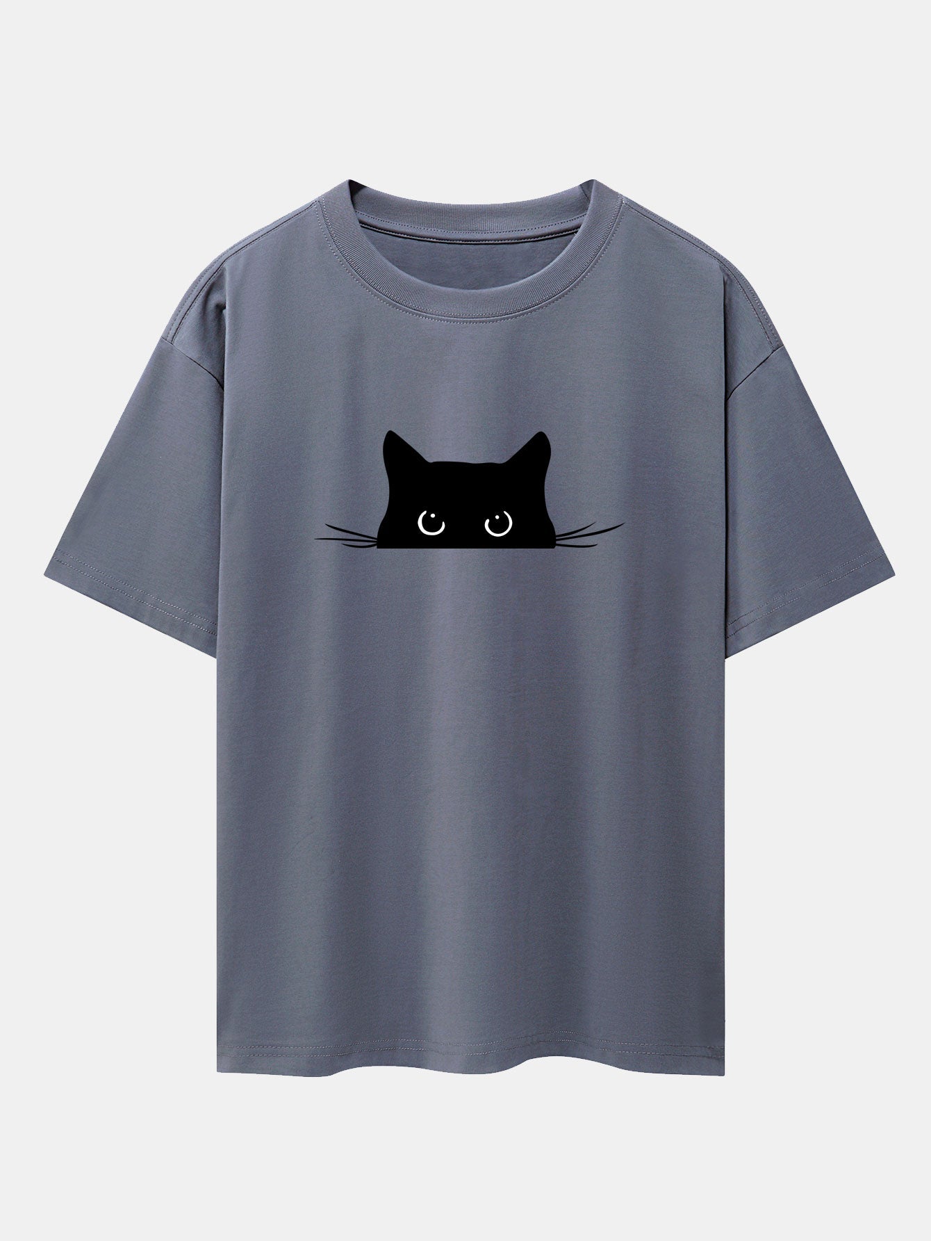 Black Cat Print Drop Shoulder Oversize T-Shirt