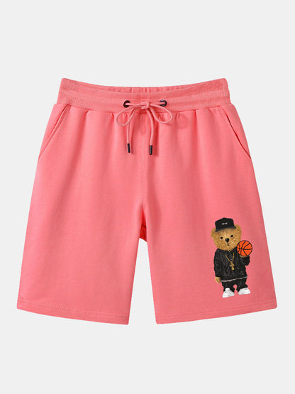 Basketball Bear Print Mid Length Shorts