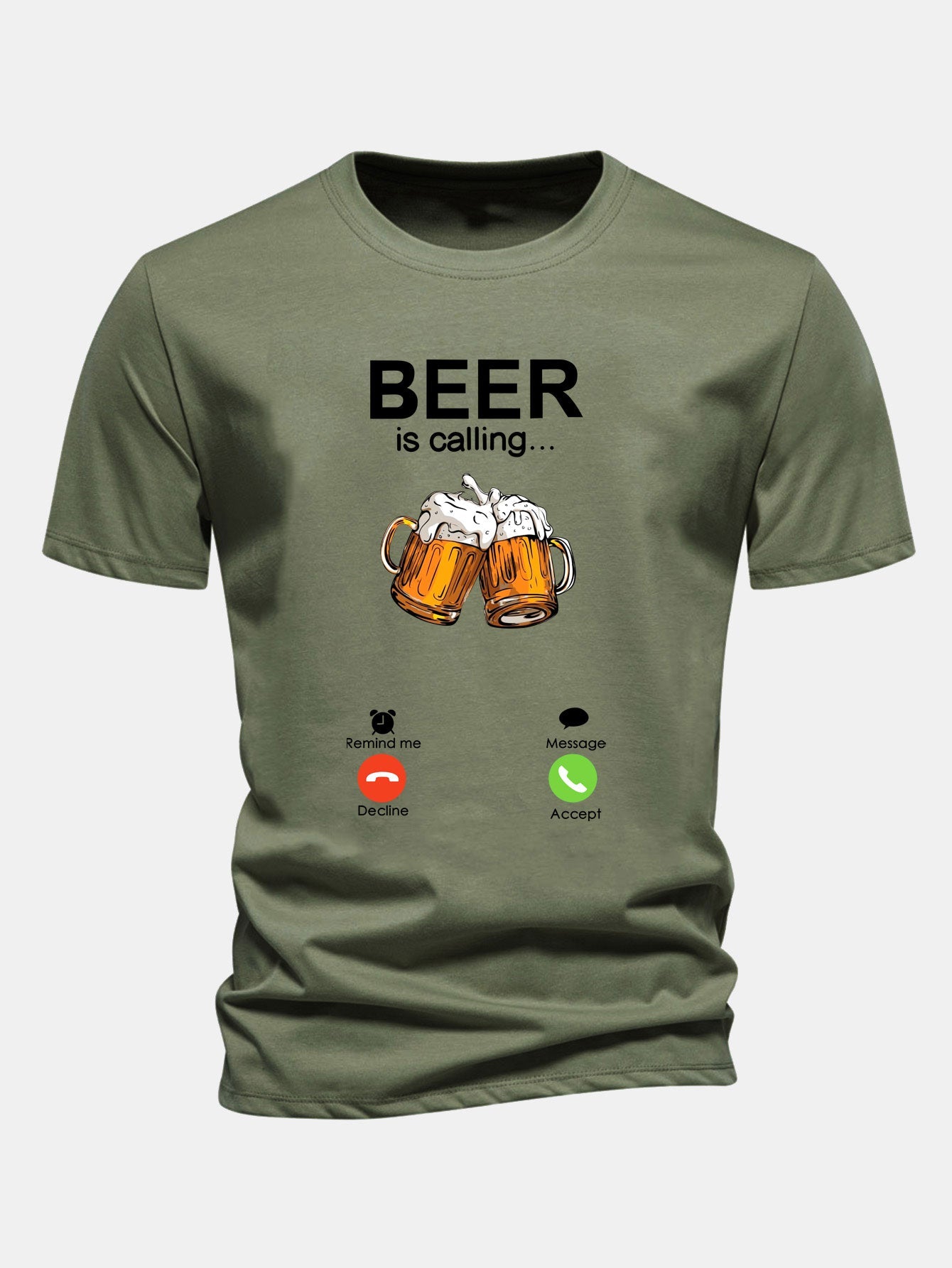 Regular Fit Beer Is Calling Print Cotton T-Shirt