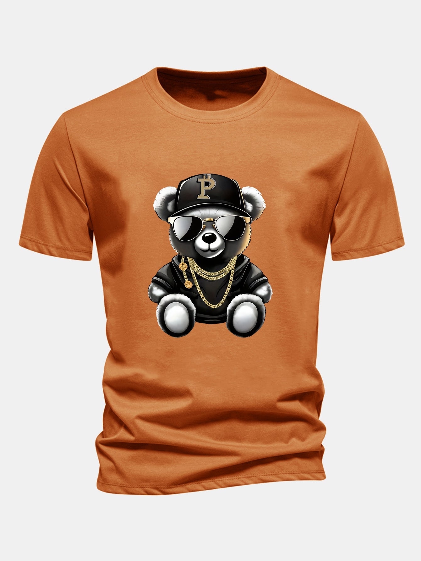 Regular Fit Hip Hop Bear Print Cotton T-Shirt