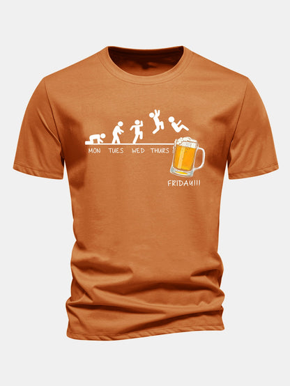Regular Fit Beer Weekly Evolution Print Cotton T-Shirt