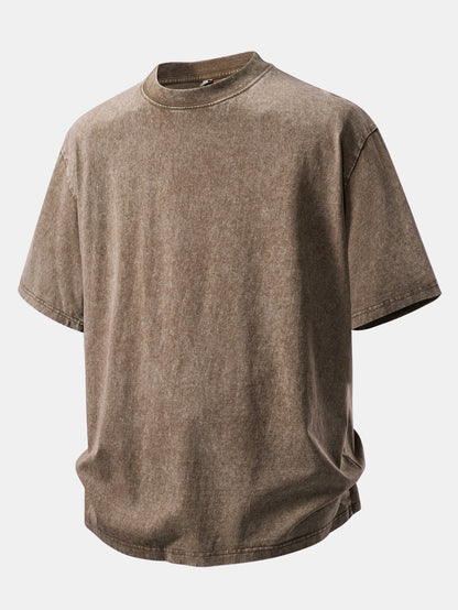 Basic Washed Distressed Drop Shoulder Oversize T-Shirt