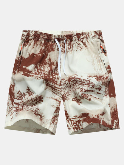 Ink Print Zipper Pocket Shorts