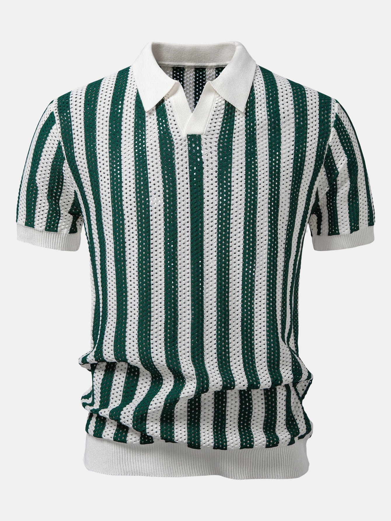 Stripe Johnny Collar Open Knit Polo