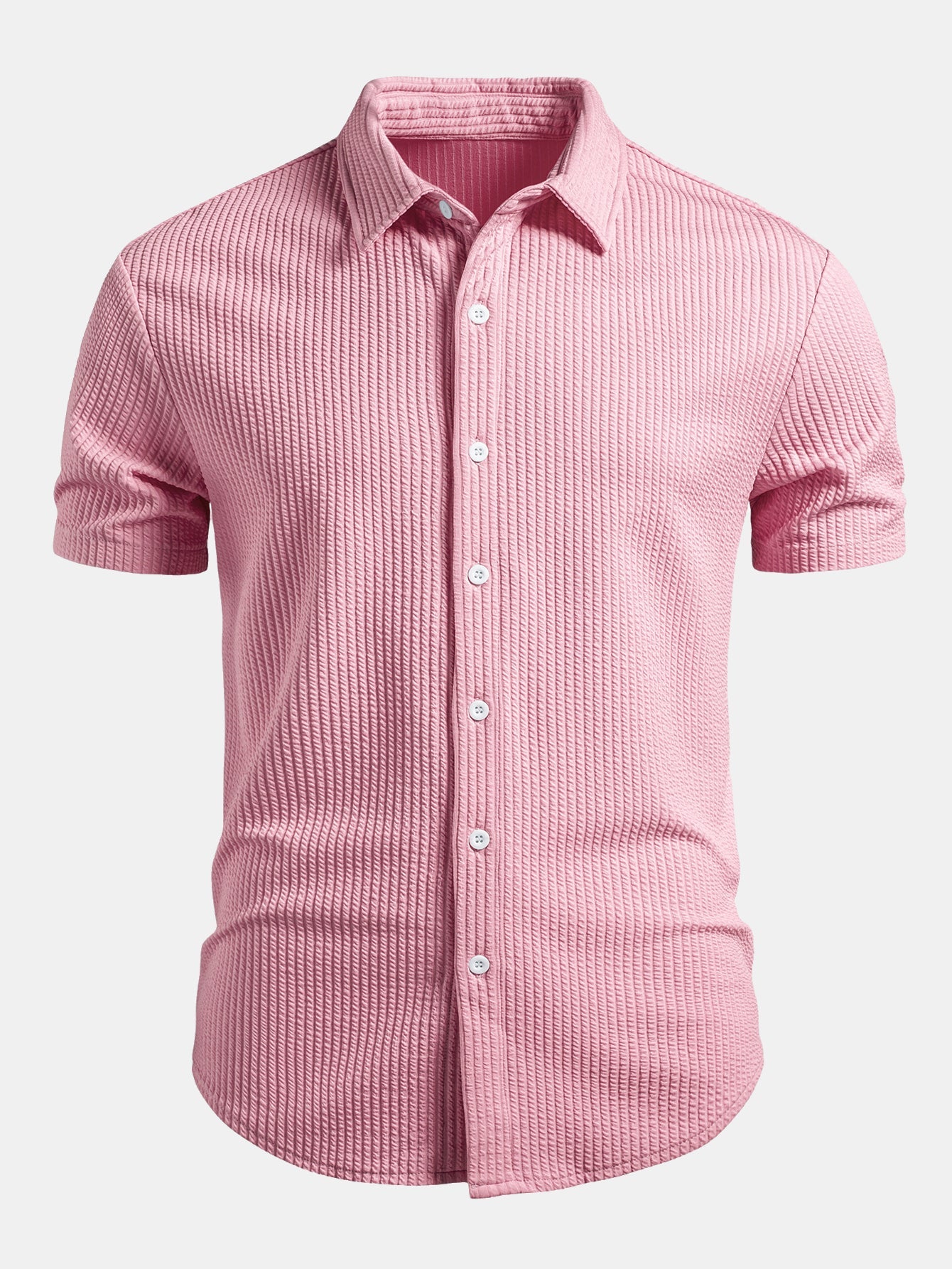 Muscle Fit Ribbed Button Up Shirt
