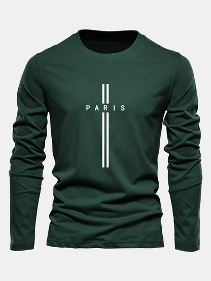 Long Sleeve Paris Stripe Print Cotton T-Shirt