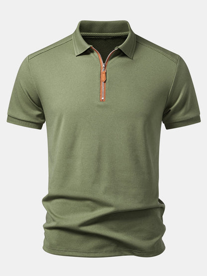 Textured Zipper Polo