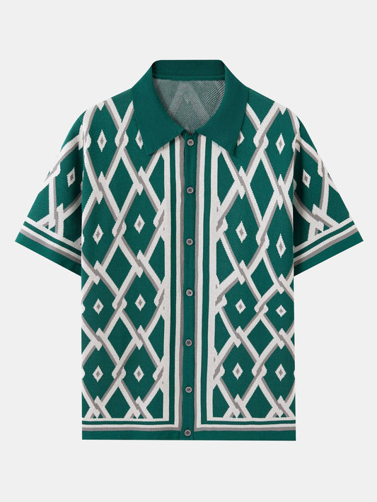 Retro Rhombus Geometric Knit Shirt