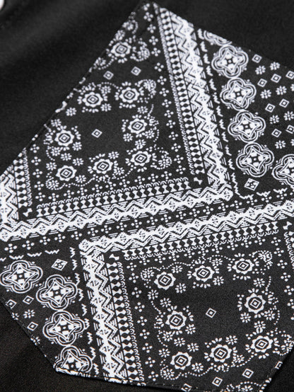 Paisley Print Patchwork Button Up Shirt