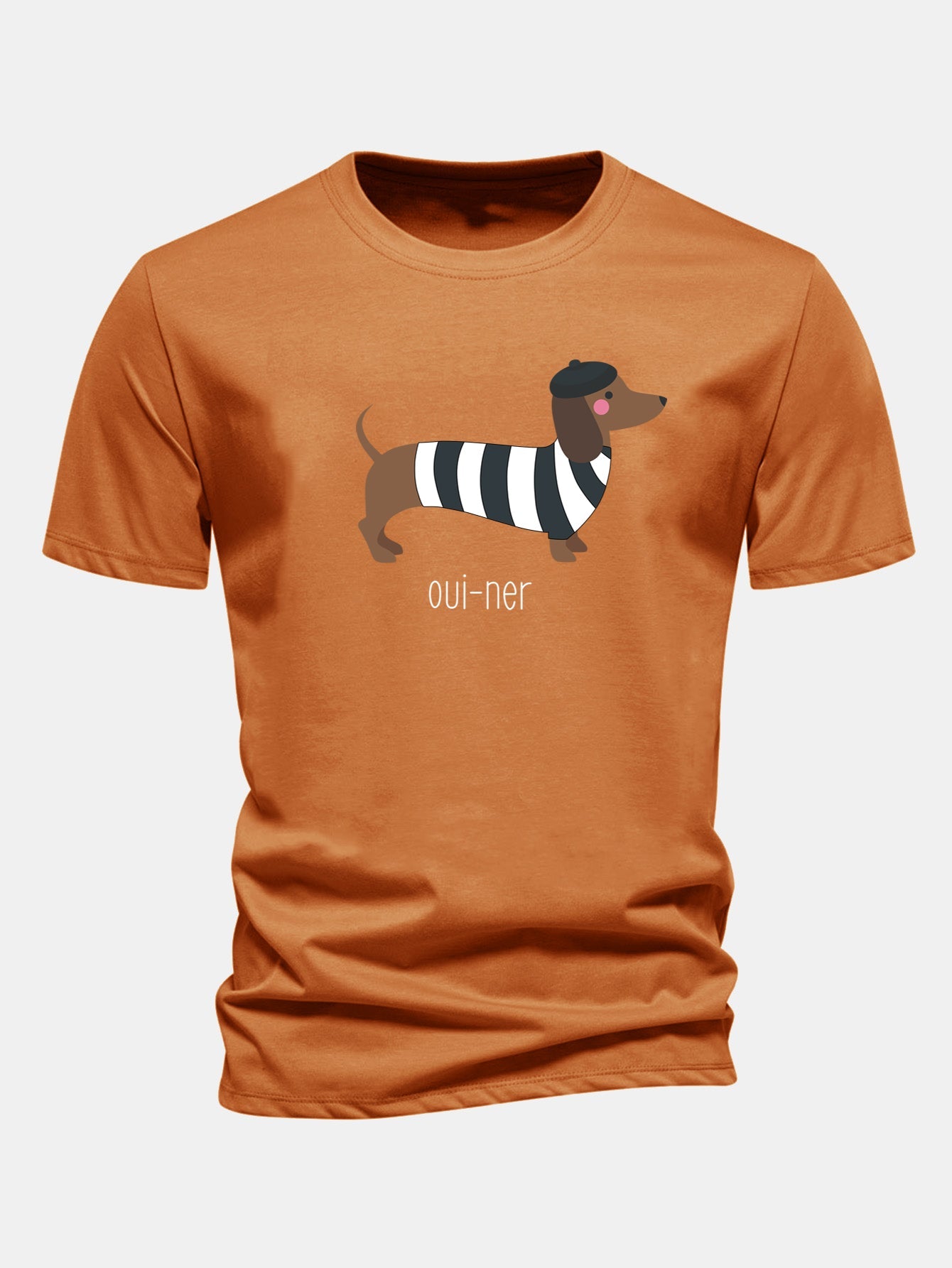 Regular Fit French Dachshund Print Cotton T-Shirt